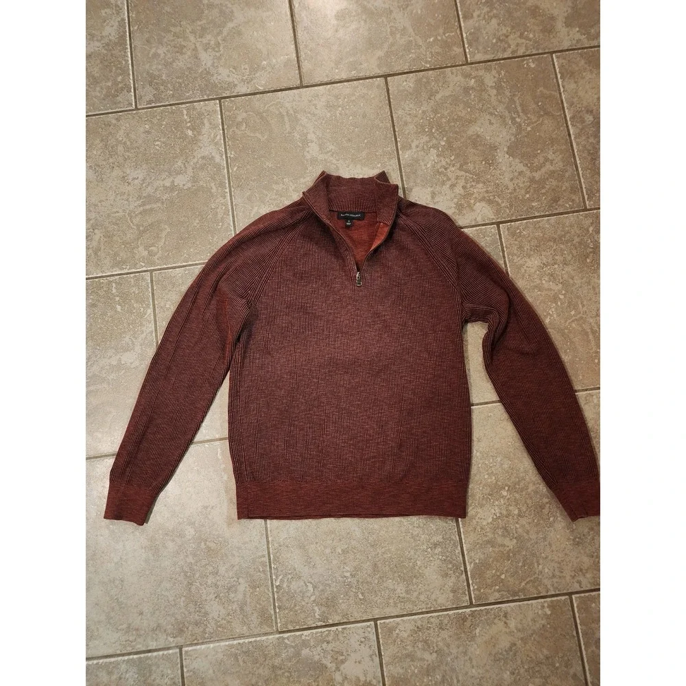 Banana Republic Mens QuarterZip Ribbed Sweater Rust Orange Small RaglanMock Neck
